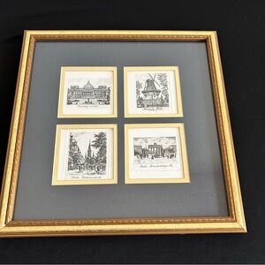 Miniature Art Etching Prints Germany Framed Matted Berlin Potsdam Reichstag